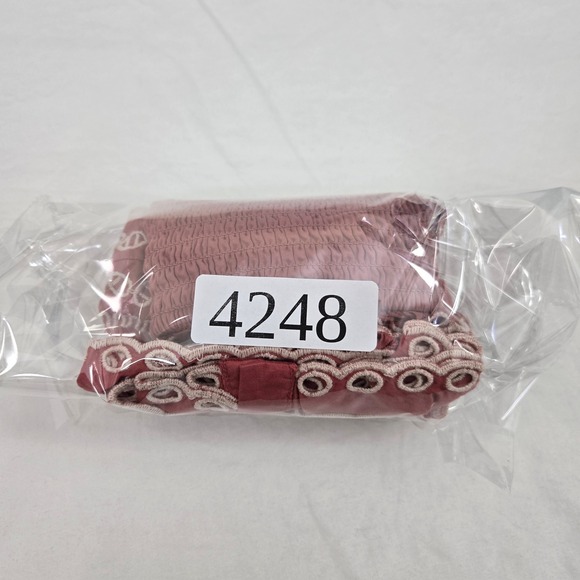 American Eagle Crop Top Womens Small Rust Terracotta Eyelet Smocked Button Front - Picture 9 of 9